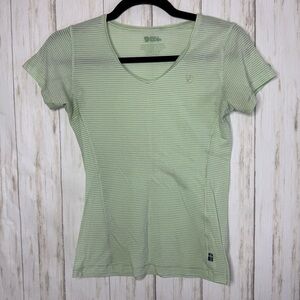 Fjallraven Light Green Striped V-Neck Top